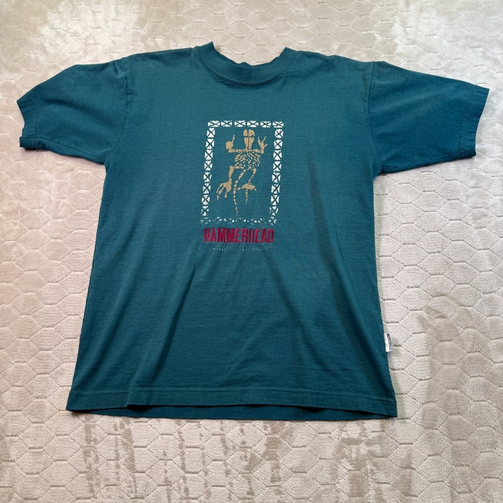 VTG Hammerhead Brand Shirt Embroidered Printed WORN FADED Sz Medium